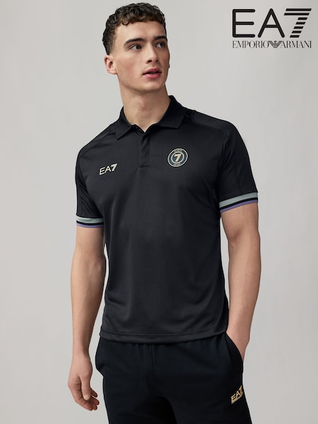 Emporio Armani EA7 Sports Inspired Black Polo Shirt (AA2180) | 235 QAR