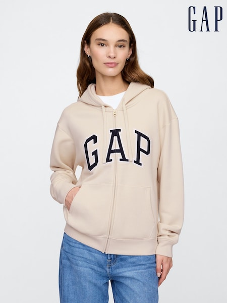 Beige - Gap Relaxed Logo Zip-up Hoodie