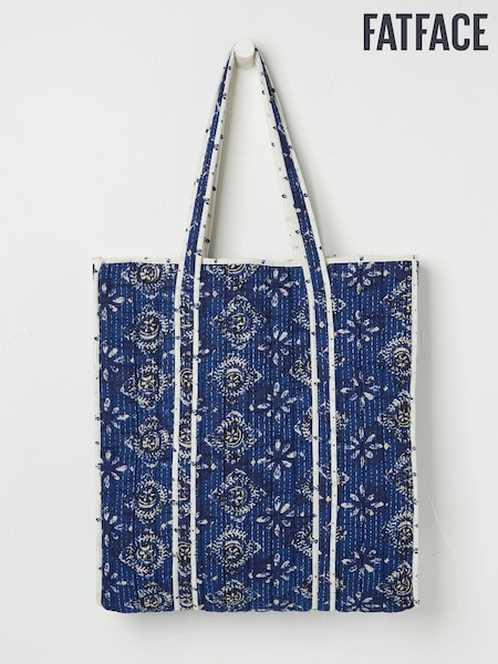 FatFace Navy Blue Quilted 100% Cotton Shopper Bag (AA2355) | €18
