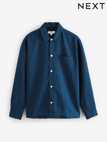 Navy Blue Cotton Linen Blend Long Sleeve Shirt (AA2371) | €32