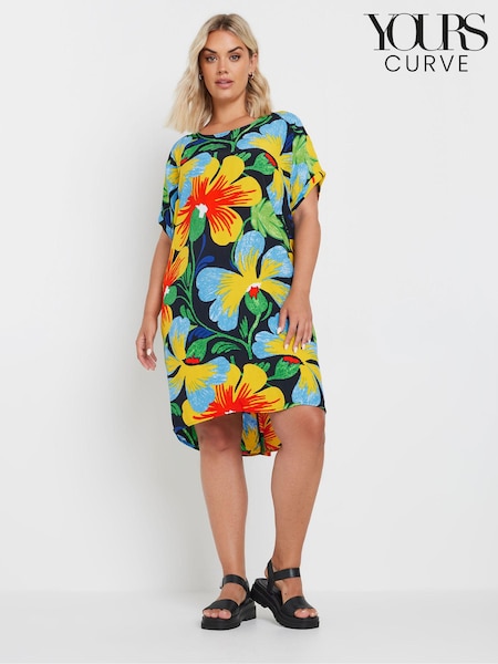 Yours Curve Yellow & Blue Floral Print Tunic Dress (AA2394) | €39