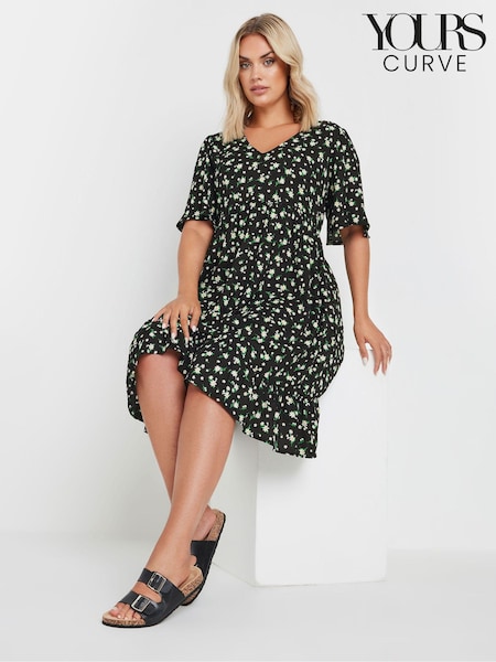 Yours Curve Black Floral Print Smock Dress (AA2416) | €27