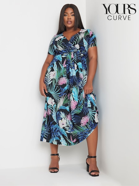 Yours Curve Black Leaf Print Woven Wrap Maxi Dress (AA2417) | €47