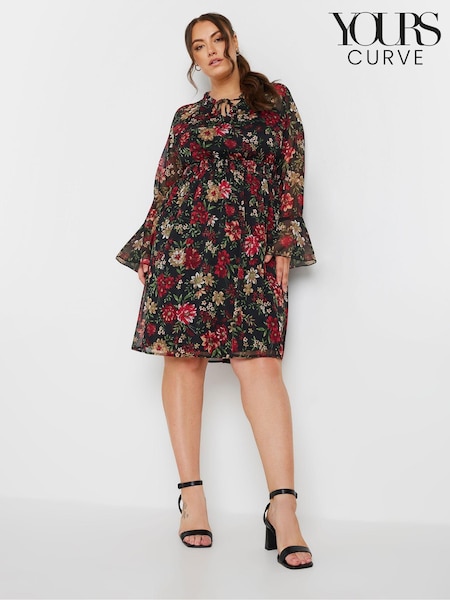 Yours Curve Tie Neck Chiffon Dress (AA2418) | €45