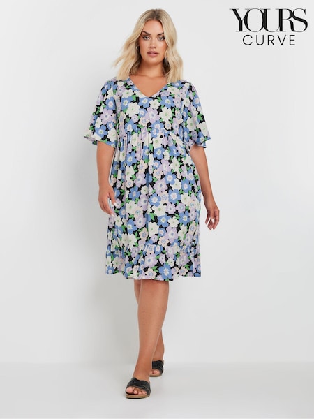Yours Curve Purple Floral Print Smock Dress (AA2422) | €37