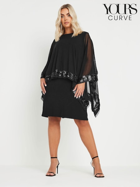 Yours Curve Black Sequin Trim Cape Dress (AA2425) | €56