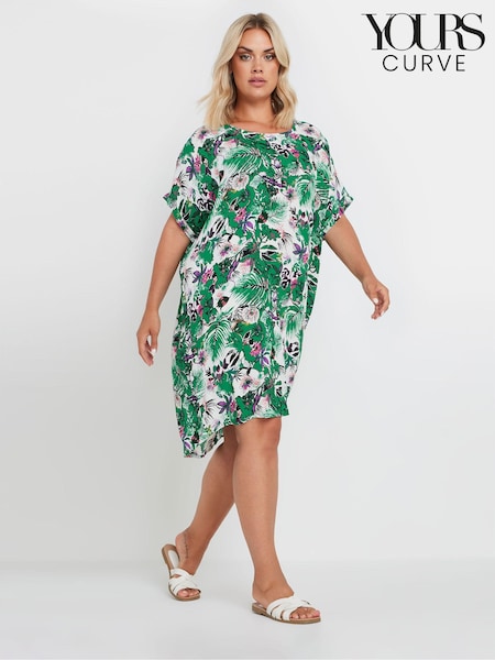 Yours Curve Green Tropical Print Tunic Dress (AA2431) | €39