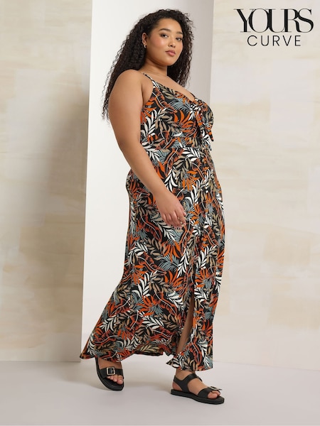 Yours Curve Black Leaf Print Maxi Dress (AA2437) | R$ 335