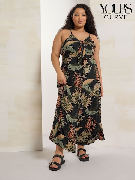 Yours Curve Black Leaf Print Maxi Dress (AA2438) | €48