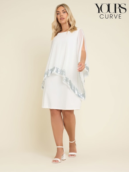 Yours Curve White Sequin Trim Cape Dress (AA2443) | €51