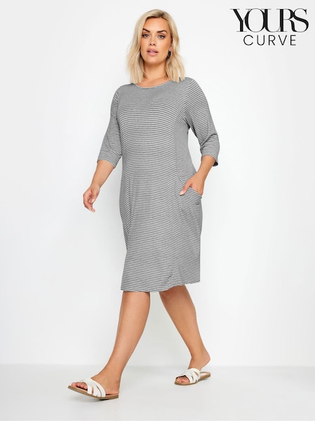 Yours Curve Navy Blue Stripe Pocket Dress (AA2444) | €39