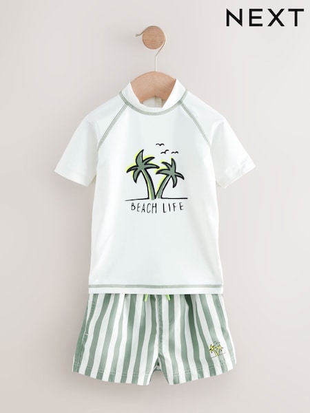 White/Green Rash Vest and Shorts Set (3mths-7yrs) (AA2465) | $24 - $31