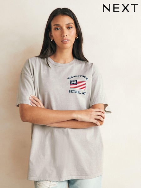 Greige 100% Cotton Woodstock Festival Licence Graphic T-Shirt (AA2498) | €14