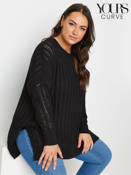 Yours Curve Black Crochet Ladder Stitch Side Split Jumper (AA2499) | €36