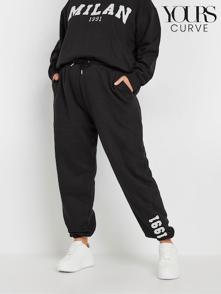 Yours Curve Black Appliqué Cuffed Joggers (AA2603) | €31