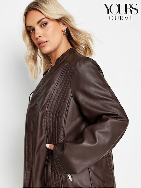 Yours Curve Chocolate Brown Faux Leather Jacket (AA2609) | €83