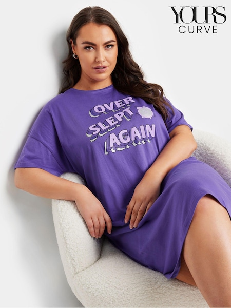 Yours Curve Purple Overslept Again Sleep 100% Cotton T-Shirt (AA2610) | €24