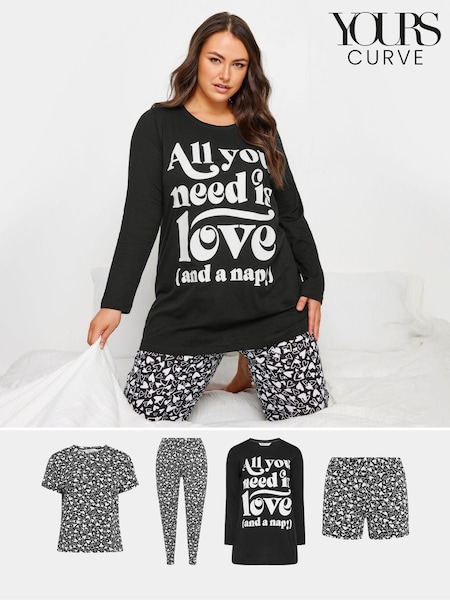 Yours Curve Love And Nap Long Sleeve 100% Cotton Pyjamas Set 4 Pack (AA2621) | ‏223 ر.ق.