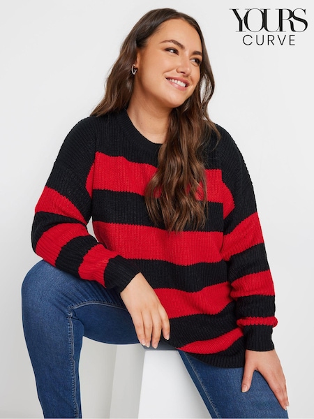 Yours Curve Red Striped Drop Shoulder Jumper (AA2625) | €39