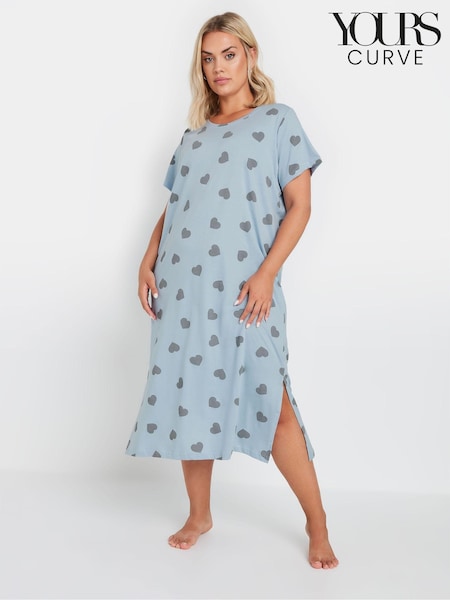 Yours Curve Blue Heart Midaxi 100% Cotton Nightdress (AA2641) | R$ 215