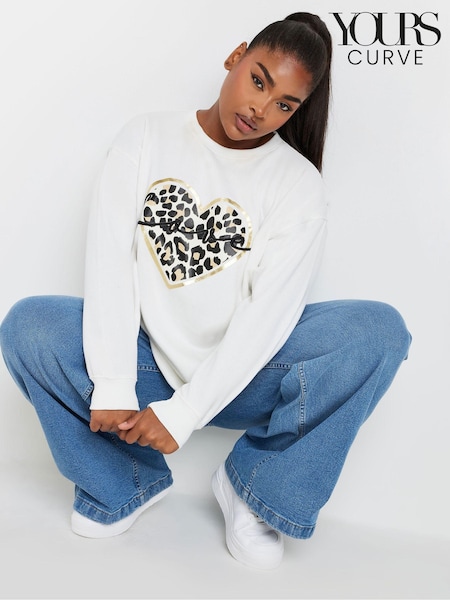 Yours Curve Nude Leopard Print Love Crew Neck Jumper (AA2642) | 134 QAR