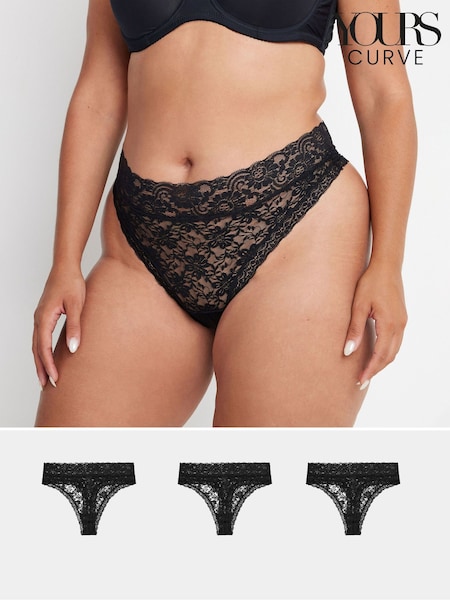 Yours Curve Black Lace Thongs 3 Pack (AA2643) | €25