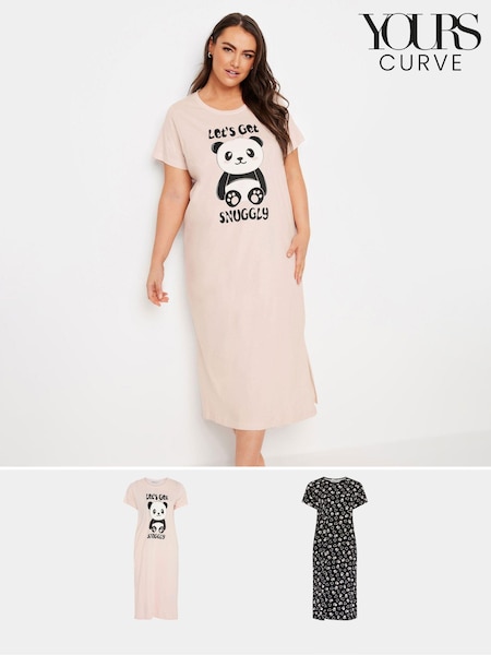 Yours Curve Lets Get Snuggly 100% Cotton Midaxi Nightdress 2 Pack (AA2644) | 55 €