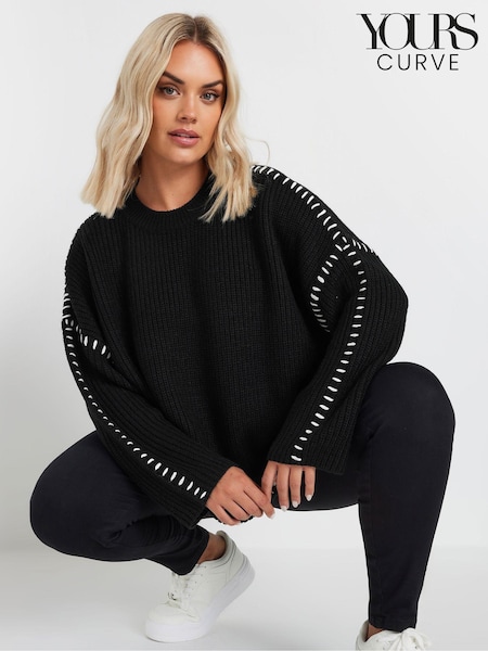 Yours Curve Black Blanket Stitch Jumper (AA2666) | €39