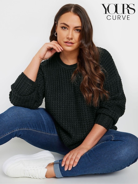 Yours Curve Black Waffle Knit Jumper (AA2676) | $51