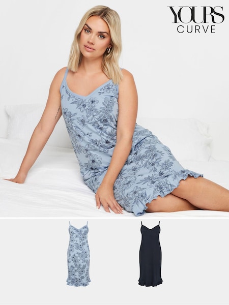Yours Curve Floral 100% Cotton Chemises 2 Pack (AA2681) | 41 €