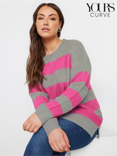 Yours Curve Pink Striped Drop Shoulder Jumper (AA2691) | $47