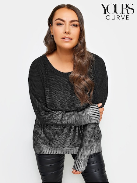 Yours Curve Black Graduated Foil Printed Jumper (AA2693) | AED113