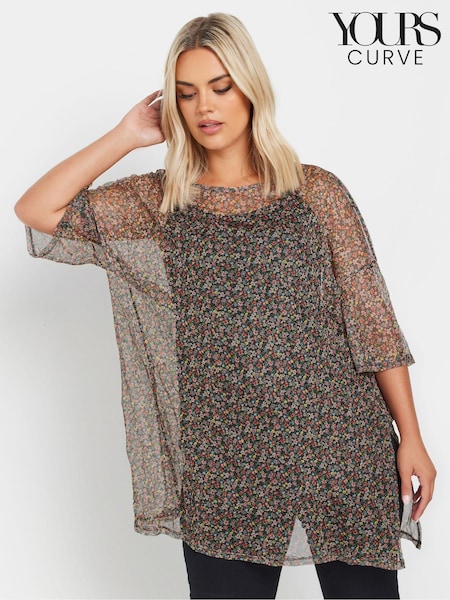 Yours Curve Black Oversized Mesh Top (AA2698) | €35