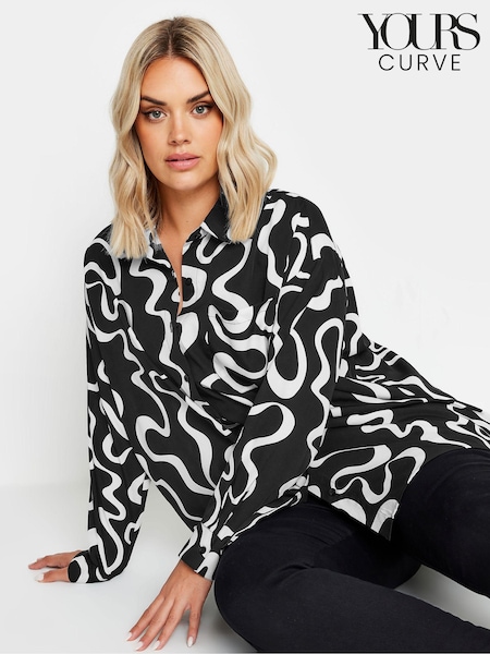 Yours Curve Black & White Oversized Abstract Squiggle Print Shirt (AA2709) | €38