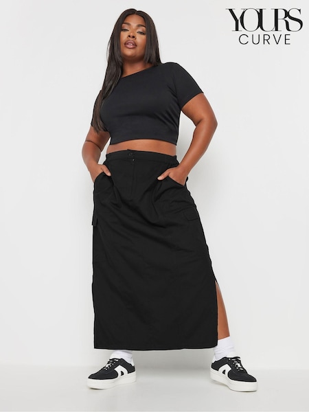 Yours Curve Maxi 100% Cotton Cargo Skirt With Side Slits (AA2720) | ‏171‏₪