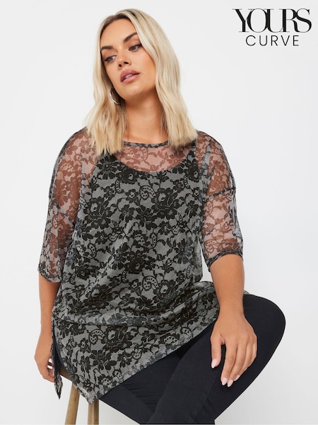 Yours Curve Black Oversized Mesh Top (AA2727) | $47