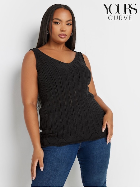 Yours Curve Black Crochet Knitted 100% Cotton Vest (AA2728) | €38