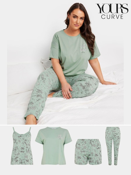 Yours Curve Jungle Print Cami 100% Cotton Pyjamas Set 4 Pack (AA2731) | ‏223 ر.ق.