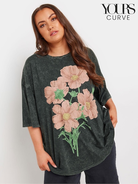 Yours Curve Acid Wash Boxy 100% Cotton T-Shirt (AA2761) | €32