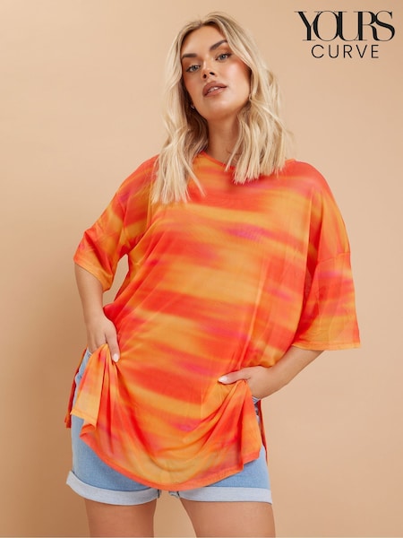 Yours Curve Orange Oversized Mesh Top (AA2765) | €39