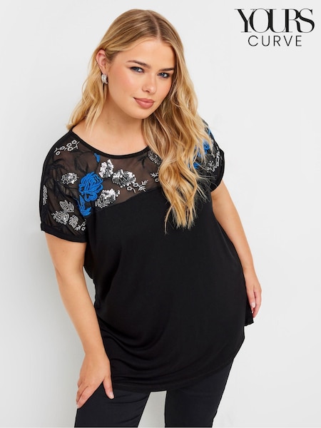 Yours Curve Black Embellished Top (AA2777) | €34