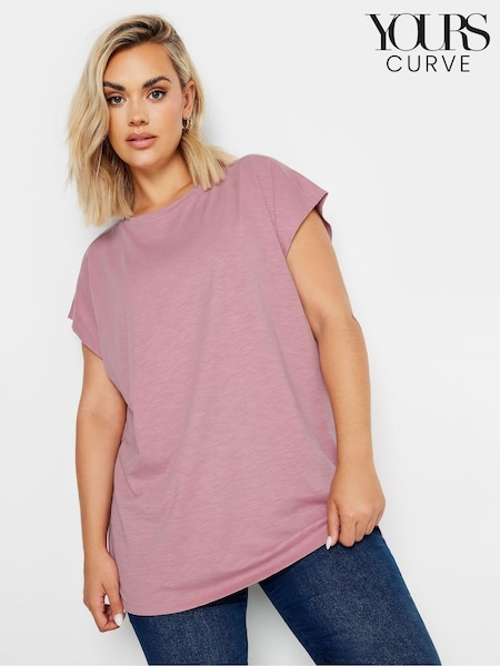 Yours Curve Pink Grown On Slub 100% Cotton T-Shirt (AA2789) | 94 QAR
