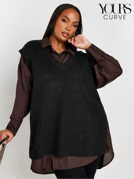 Yours Curve Black Tabbard Vest With Side Splits (AA2793) | 119 QAR