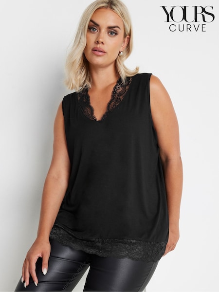 Yours Curve Black Lace Trim Keyhole Swing Vest Top (AA2797) | €31