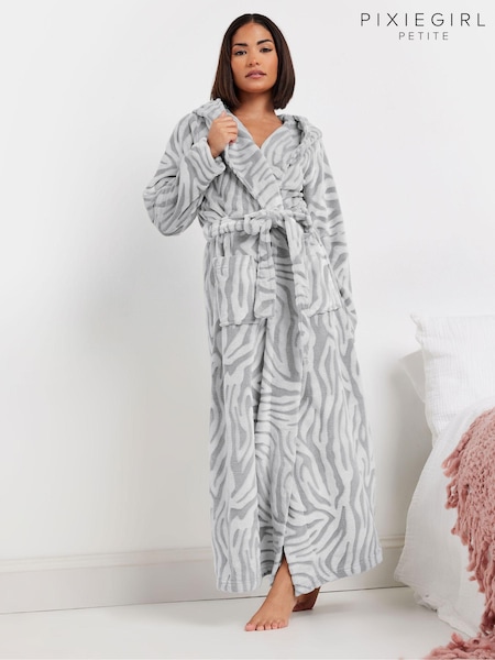 Gris - Pixiegirl Petite Zebra Clipped Hooded Maxi Robe (AA2829) | 52 €