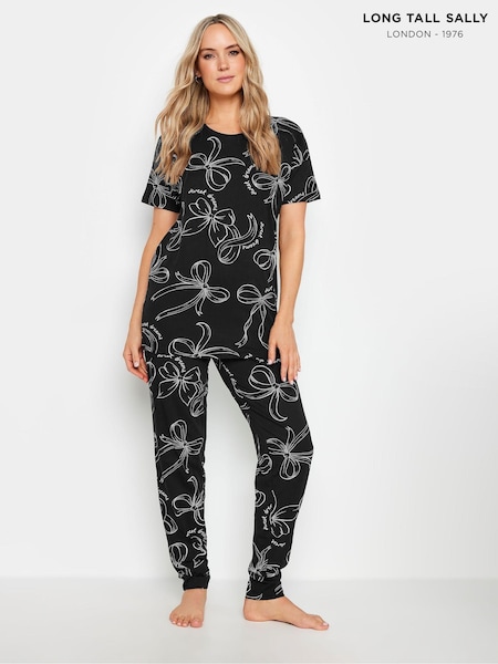 Schwarz - Long Tall Sally Bow Print Sweet Dreams Slogan 100% Cotton Pyjamas Set (AA2831) | 45 €