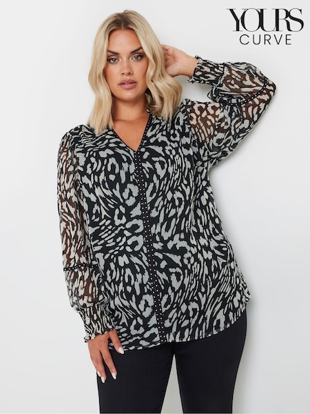 Yours Curve Black Studded Tape Chiffon Blouse (AA2845) | AED181