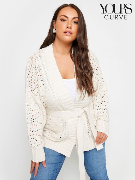 Naravni - Yours Curve Pointelle Mix Cardigan With Belt (AA2851) | € 51