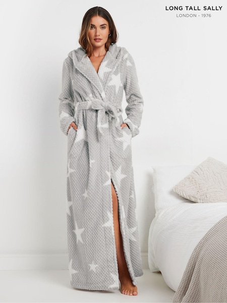 Long Tall Sally Grey Honeycomb Star Hooded Maxi Robe (AA2859) | CA$111