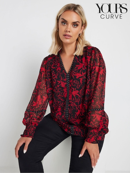 Красный - Yours Curve Studded Tape Chiffon Blouse (AA2869) | €41
